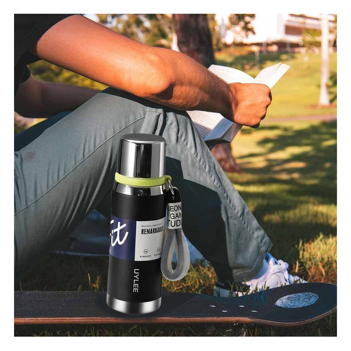 PACK4 RECIPIENTE TÉRMICO NEGRO 800ML PARA TRANSPORTE FÁCIL DE CAFÉ TÉ Y BEBIDAS Y+PAPEL REGALO - 2
