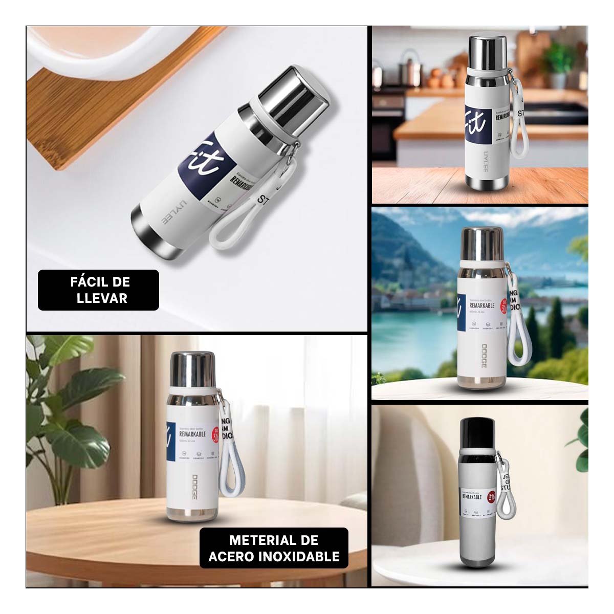 PACK2 RECIPIENTE TÉRMICO BLANCO 800ML CON TAPA HERMÉTICA PARA CAFÉ TÉ Y JUGOS Y+PAPEL REGALO - 3