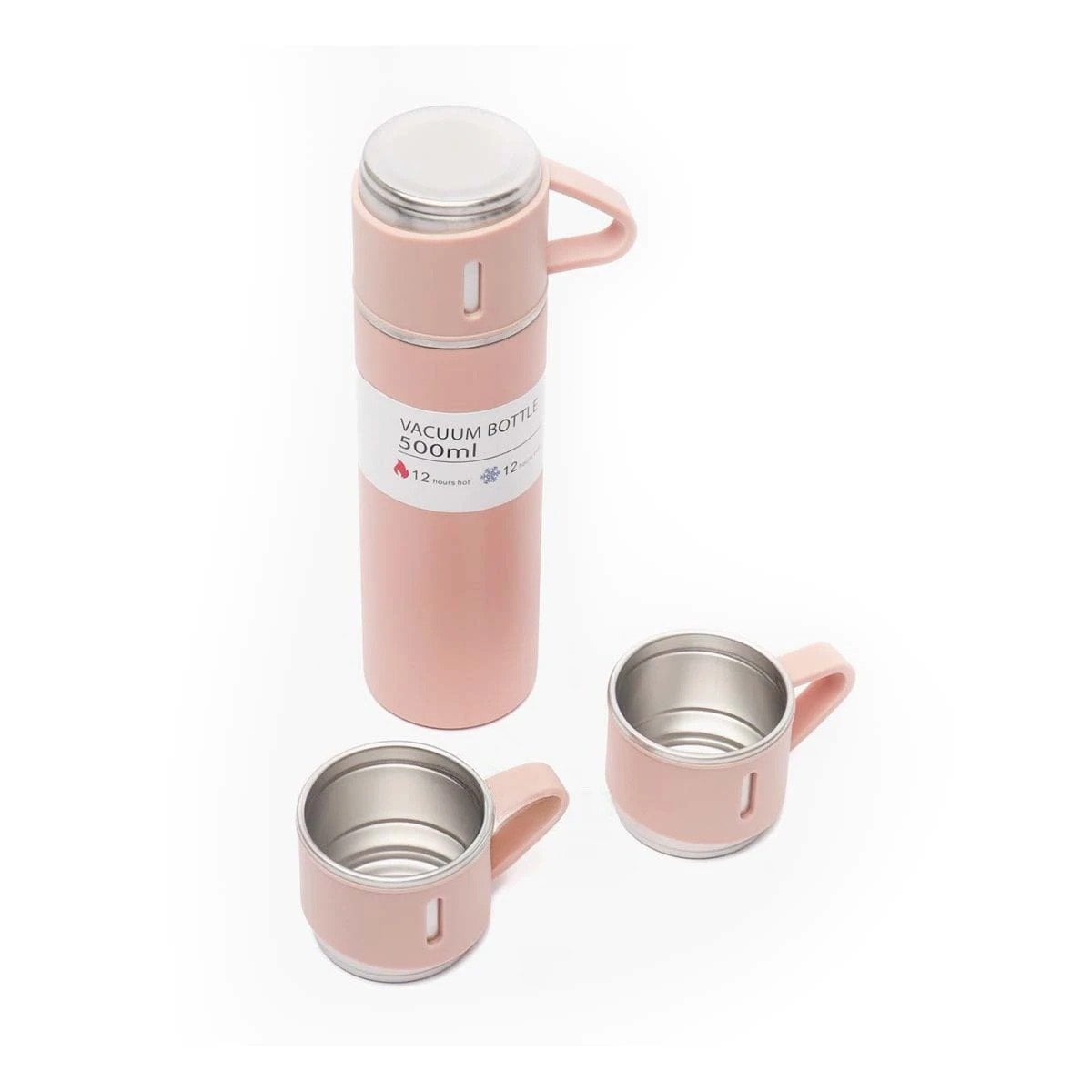 CONTENEDOR TERMICO INDIVIDUAL CON DOS TAZAS PARA VIAJES ROSADO Y+REGALO STICKER - 1