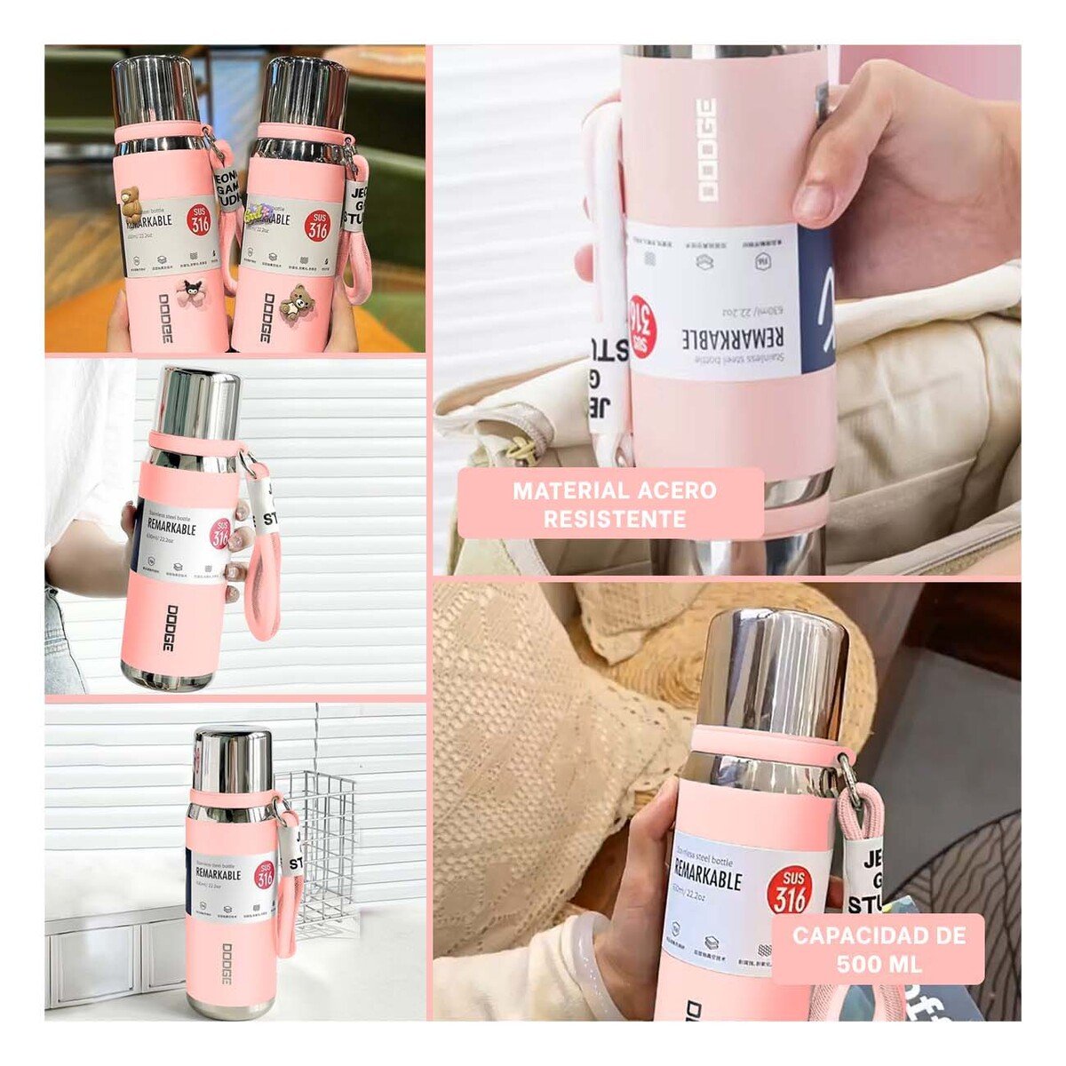 TERMO ROSADO 500ML PARA BEBIDAS CALIENTES Y FRÍAS EN OFICINA HOGAR Y+POST IT - 2