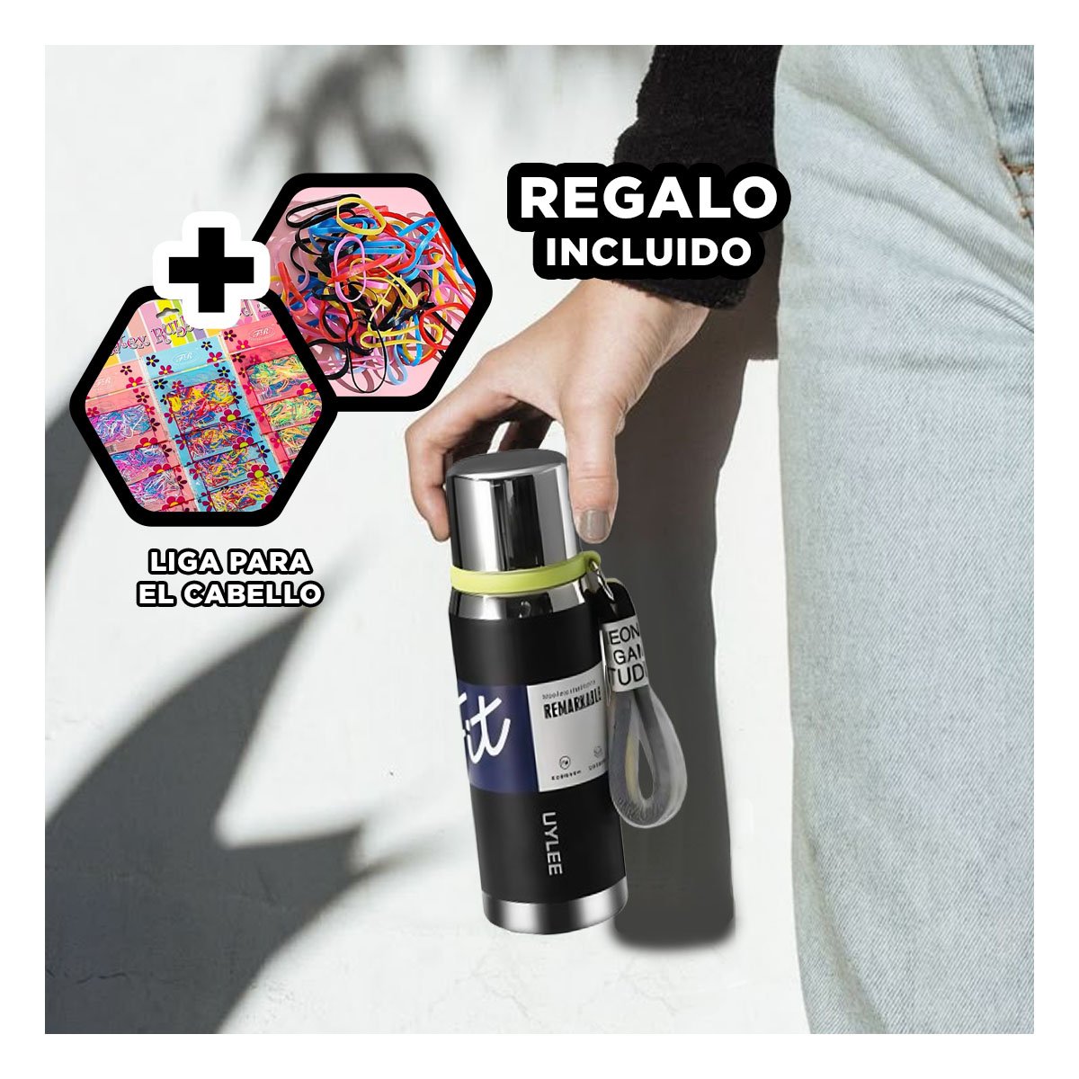 TERMO NEGRO 800ML CON TAPA SEGURA PARA CAFÉ TÉ Y BEBIDAS FRÍAS Y+LIGAS REGALO - 2