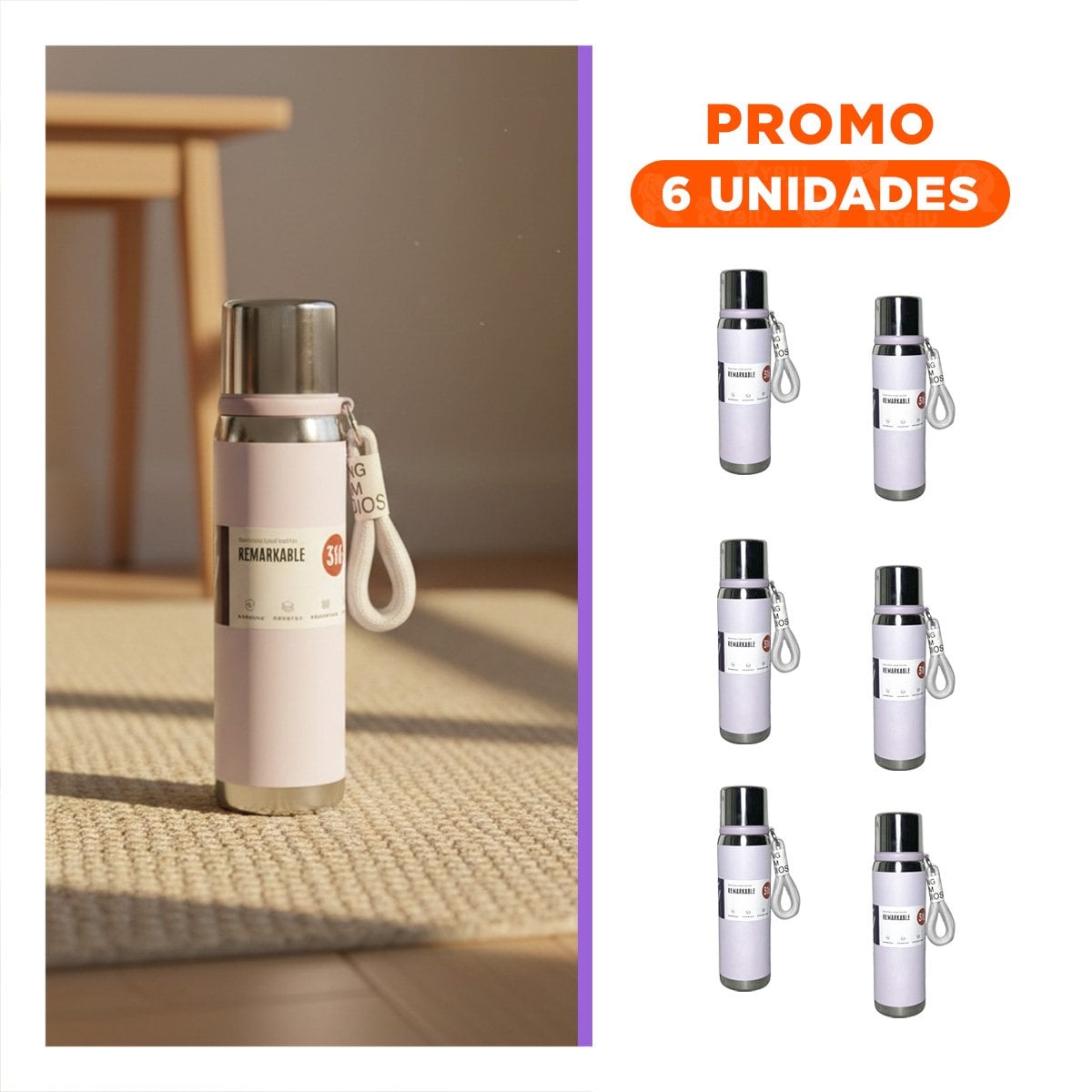 PACK6 FRASCO LILA 800ML CON TAPA SEGURA PARA CAFÉ TÉ Y BEBIDAS CALIENTES Y+REGALO STICKER - 1