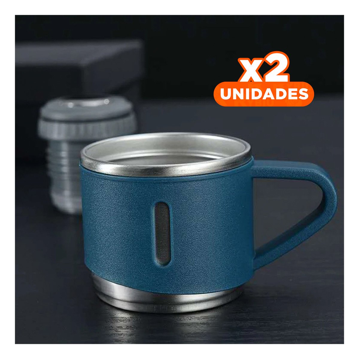 PACK2 ENVASE TERMICO PORTATIL CON DOS TAZAS PARA BEBIDAS AZUL - 1