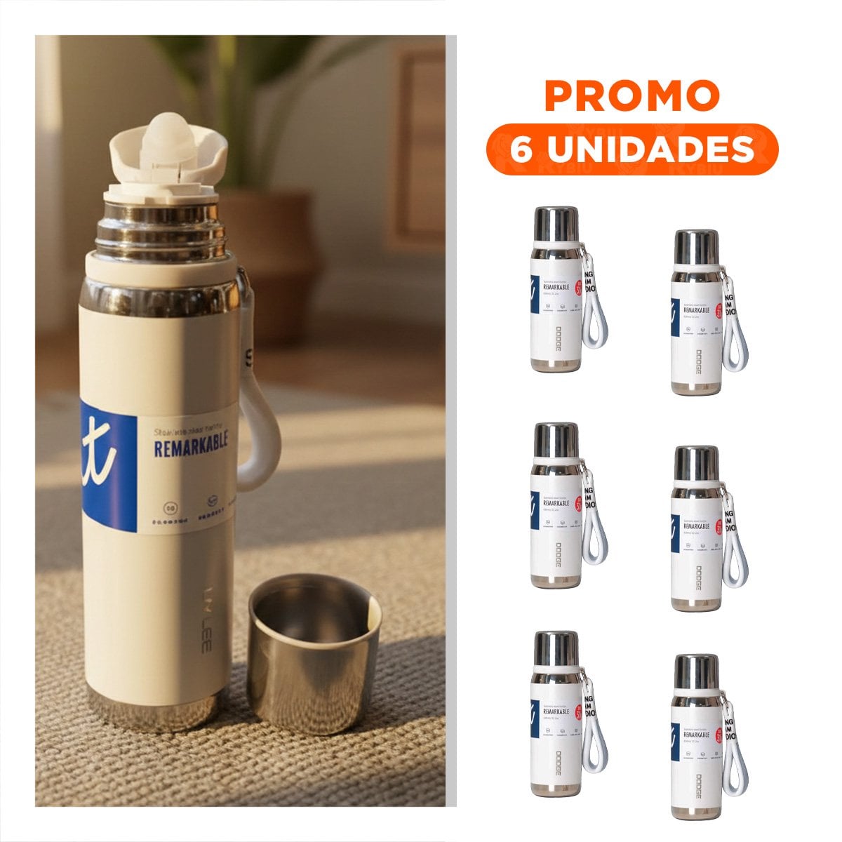 PACK6 FRASCO BLANCO 800ML CON TAPA SEGURA PARA CAFÉ TÉ Y BEBIDAS CALIENTES Y+REGALO STICKER - 1