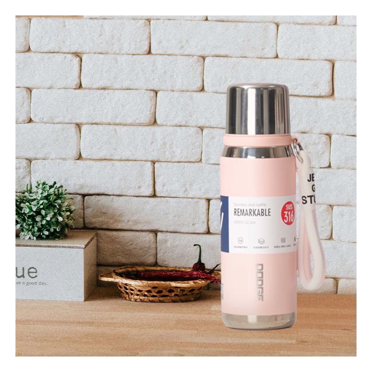 TERMO ROSADO 800ML PARA USO DIARIO EN OFICINA HOGAR Y TRANSPORTE FÁCIL Y+REGALO STICKER - 5