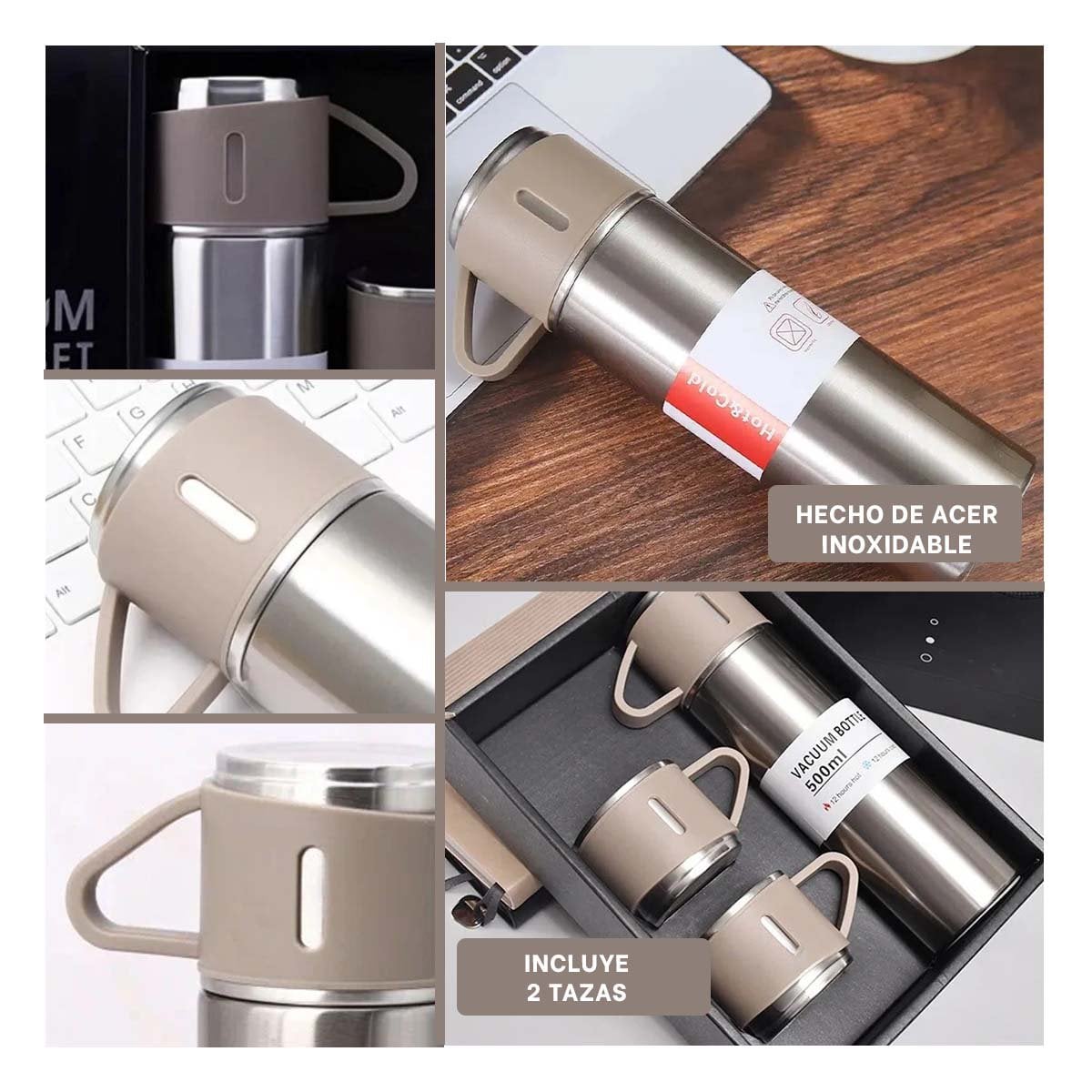 RECIPIENTE TERMICO INDIVIDUAL CON DOS TAZAS PARA CAFE Y TE AZUL Y+LIGAS REGALO - 1