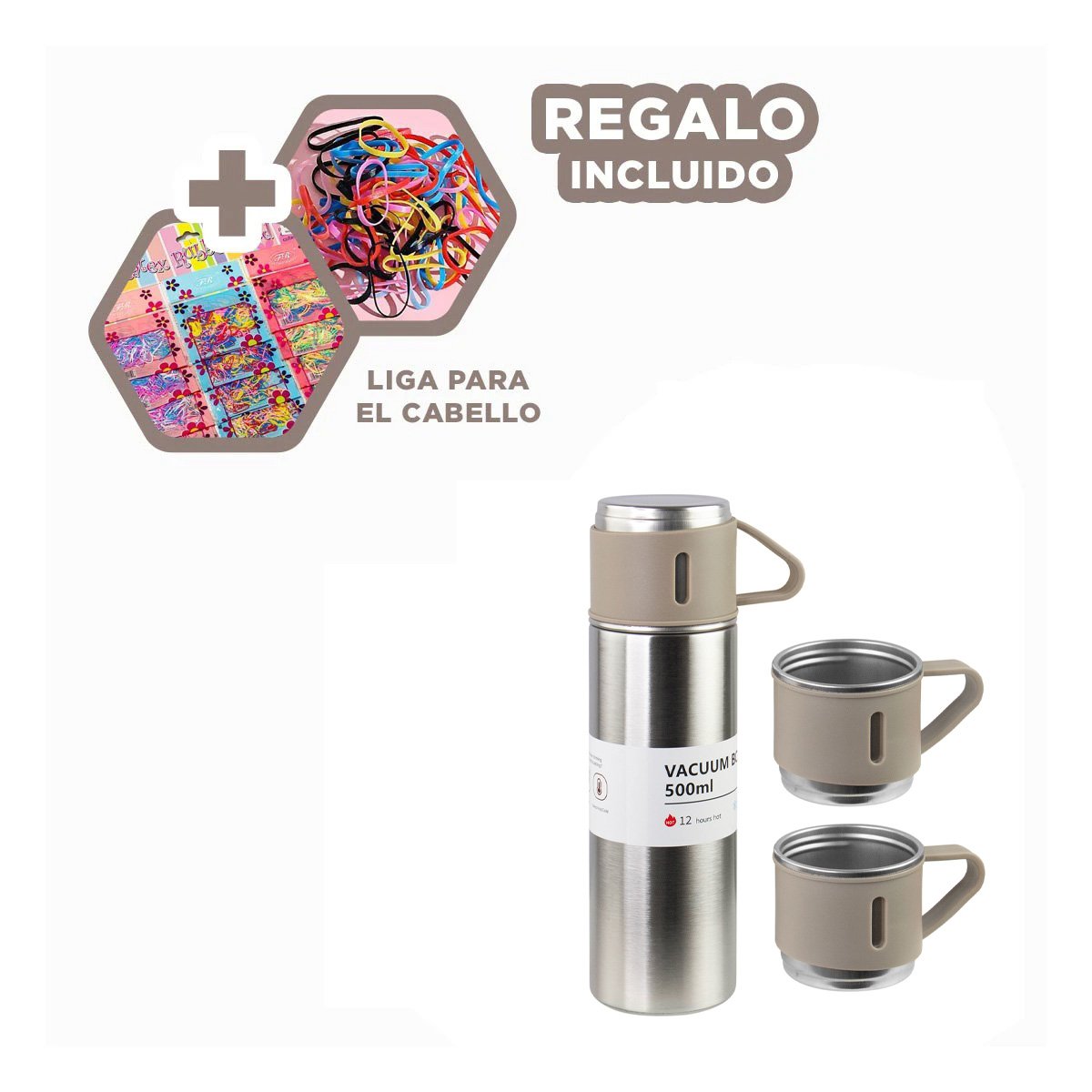 RECIPIENTE TERMICO INDIVIDUAL CON DOS TAZAS PARA CAFE Y TE AZUL Y+LIGAS REGALO - 2