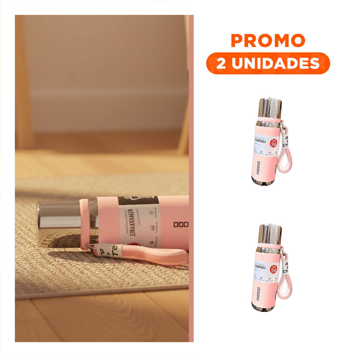 PACK2 RECIPIENTE TÉRMICO ROSADO 500ML PARA USO DIARIO EN HOGAR OFICINA Y+REGALO STICKER - 1