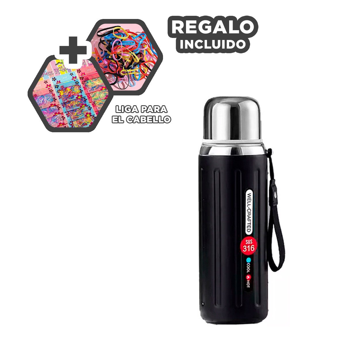 TERMO 800ML NEGRO DOBLE CAPA QUE MANTIENE TEMPERATURA POR HORAS YLIGAS REGALO - 2