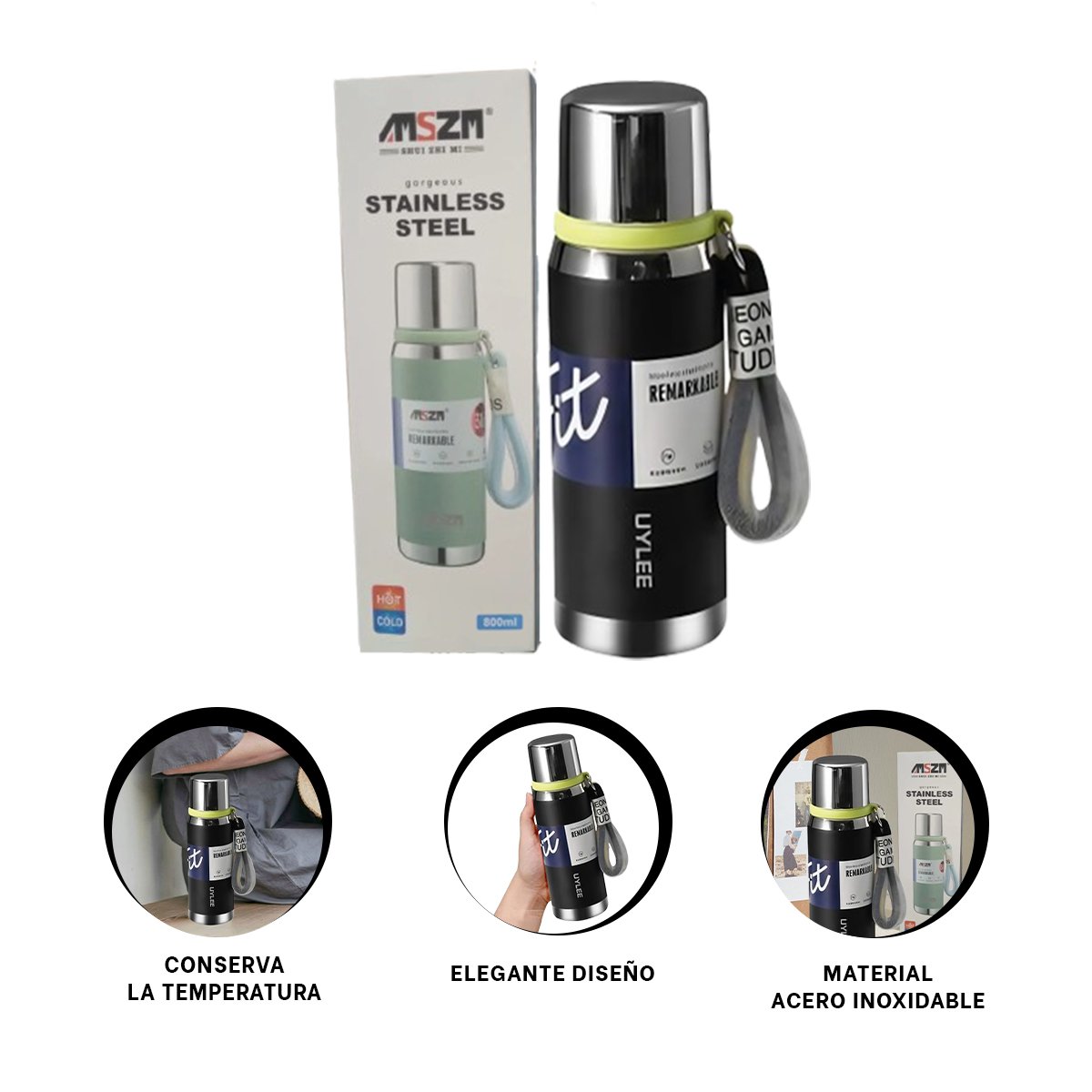 TERMO NEGRO 800ML PARA BEBIDAS CALIENTES Y FRÍAS EN OFICINA HOGAR Y+POST IT - 5