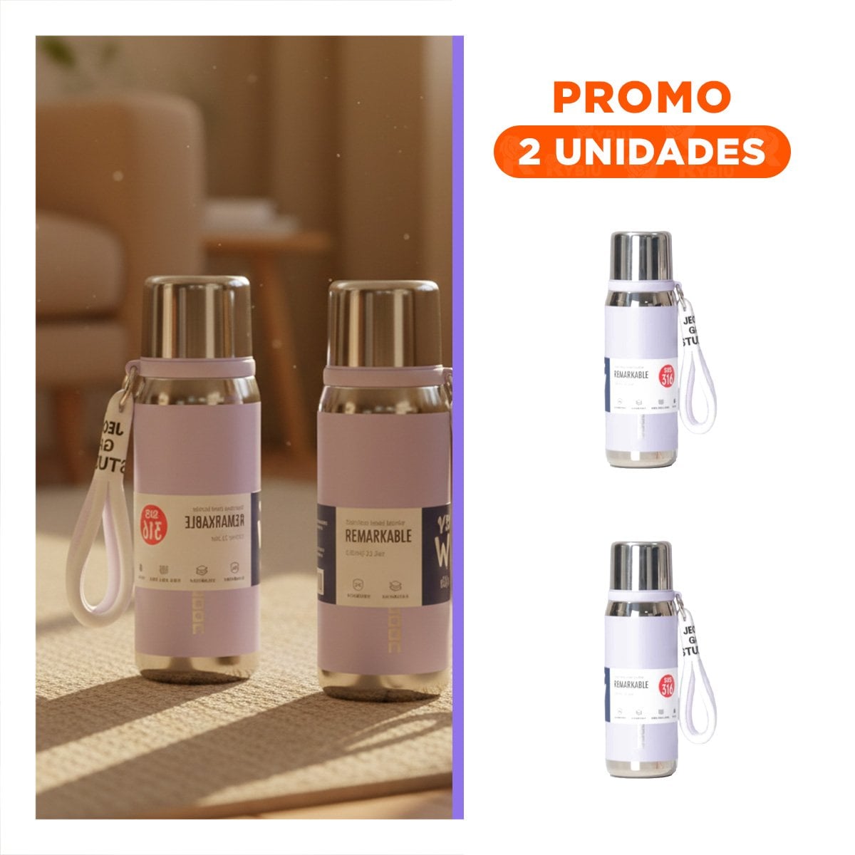 PACK2 RECIPIENTE TÉRMICO LILA 500ML PARA USO DIARIO EN HOGAR OFICINA Y PICNIC Y+REGALO STICKER - 1