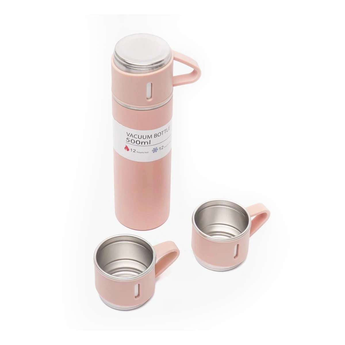 PACK4 VASO PORTATIL INDIVIDUAL CON DOS TAZAS PARA TRABAJO ROSADO Y+PAPEL REGALO - 3