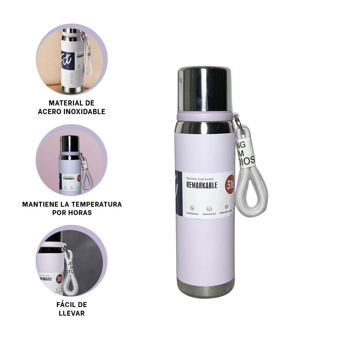 TERMO LILA 800ML PARA BEBIDAS CALIENTES Y FRÍAS EN OFICINA HOGAR Y+POST IT - 5
