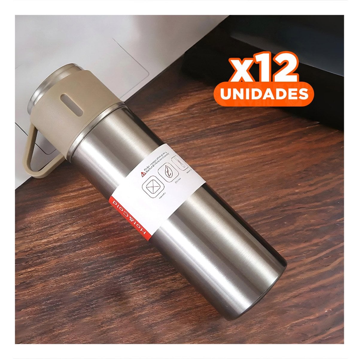 PACK12 ENVASE TERMICO DURABLE CON DOS TAZAS PARA BEBIDAS AZUL Y+PAPEL REGALO - 1