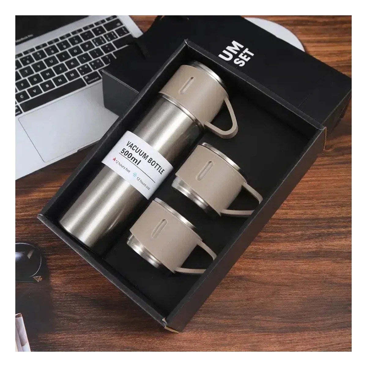 PACK12 ENVASE TERMICO DURABLE CON DOS TAZAS PARA BEBIDAS AZUL Y+PAPEL REGALO - 3