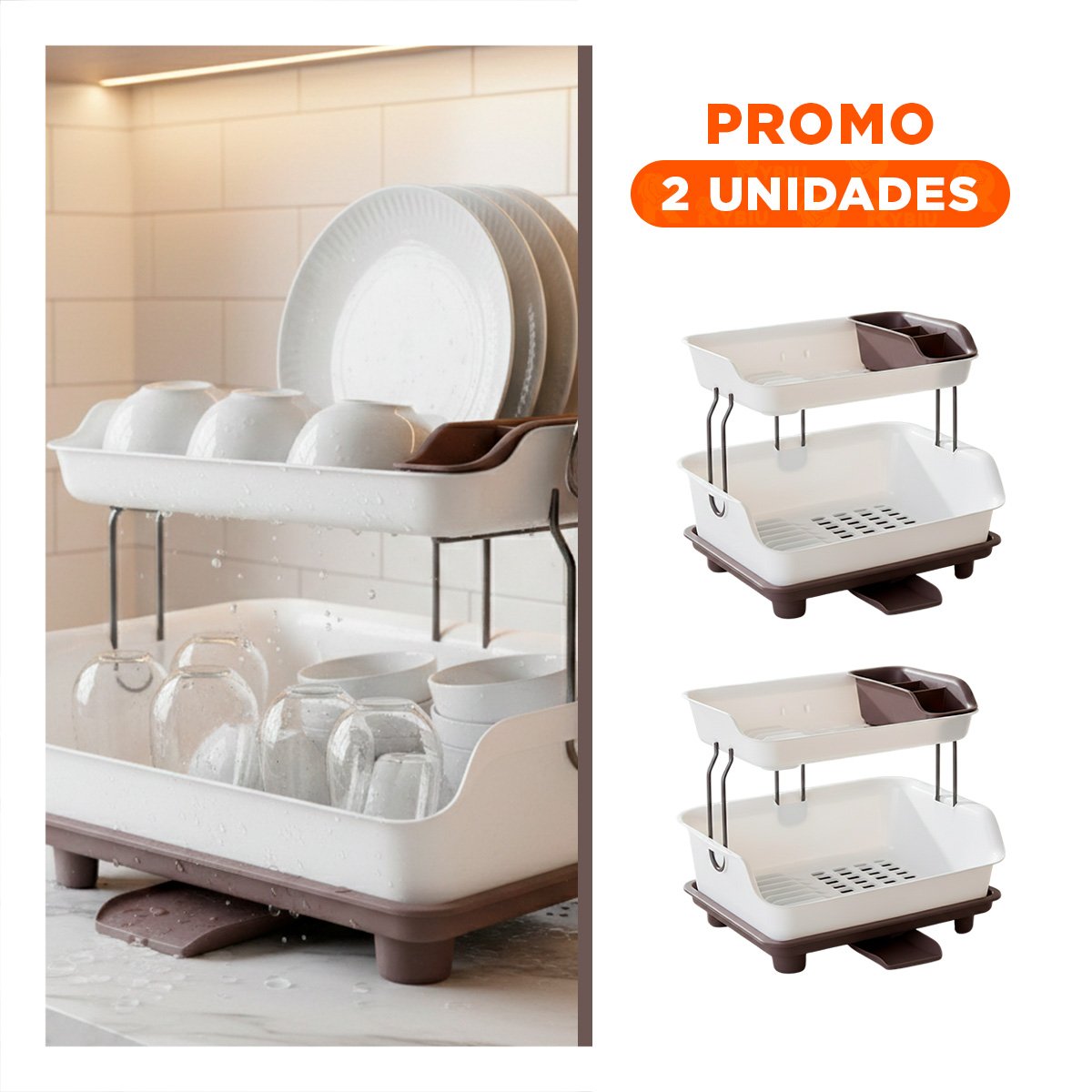 PACK2 REJILLA DE COCINA 2 NIVELES PLASTICO DISEÑO COMPACTO MARRON Y+REGALO STICKER - 1
