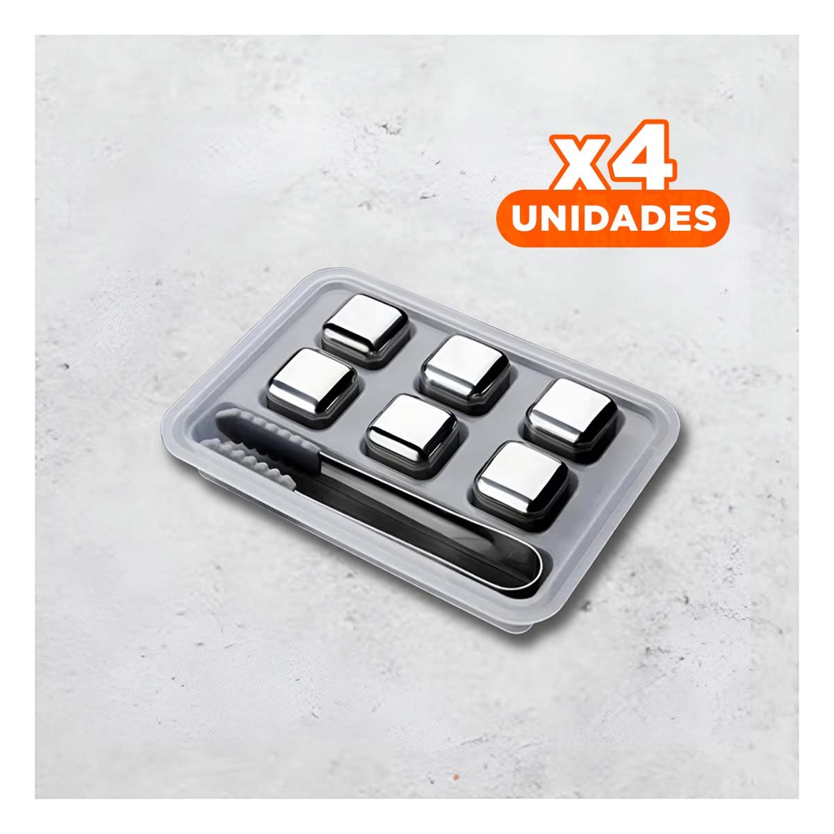 PACK4 ACCESORIOS DE BAR 6 CUBOS DE HIELO DE ACERO CON PINZA YREGALO STICKER - 1