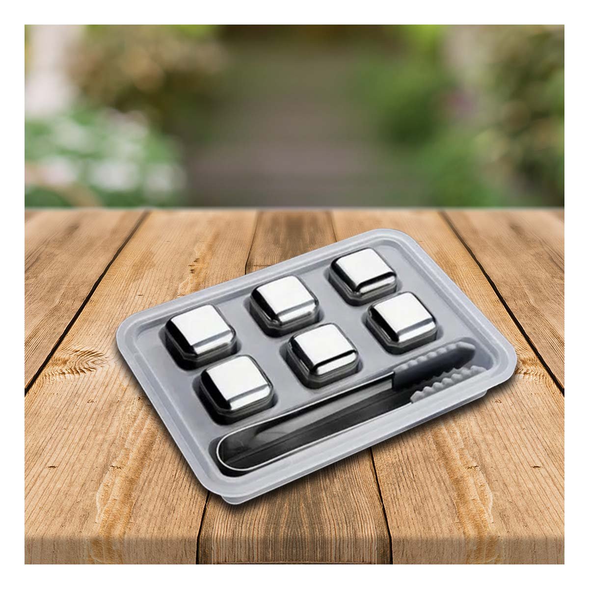 PACK4 ACCESORIOS DE BAR 6 CUBOS DE HIELO DE ACERO CON PINZA YREGALO STICKER - 5
