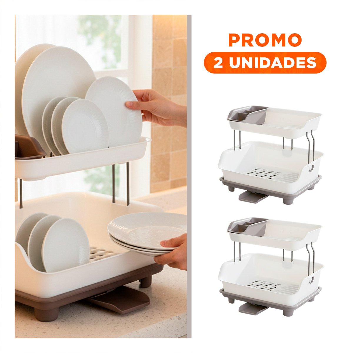 PACK2 REJILLA DE COCINA 2 NIVELES PLASTICO COMPACTA Y UTIL PLOMO Y+REGALO STICKER - 1