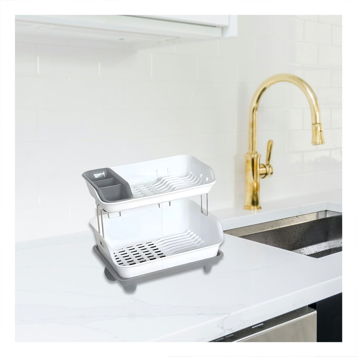 PACK2 REJILLA DE COCINA 2 NIVELES PLASTICO COMPACTA Y UTIL PLOMO Y+REGALO STICKER - 5