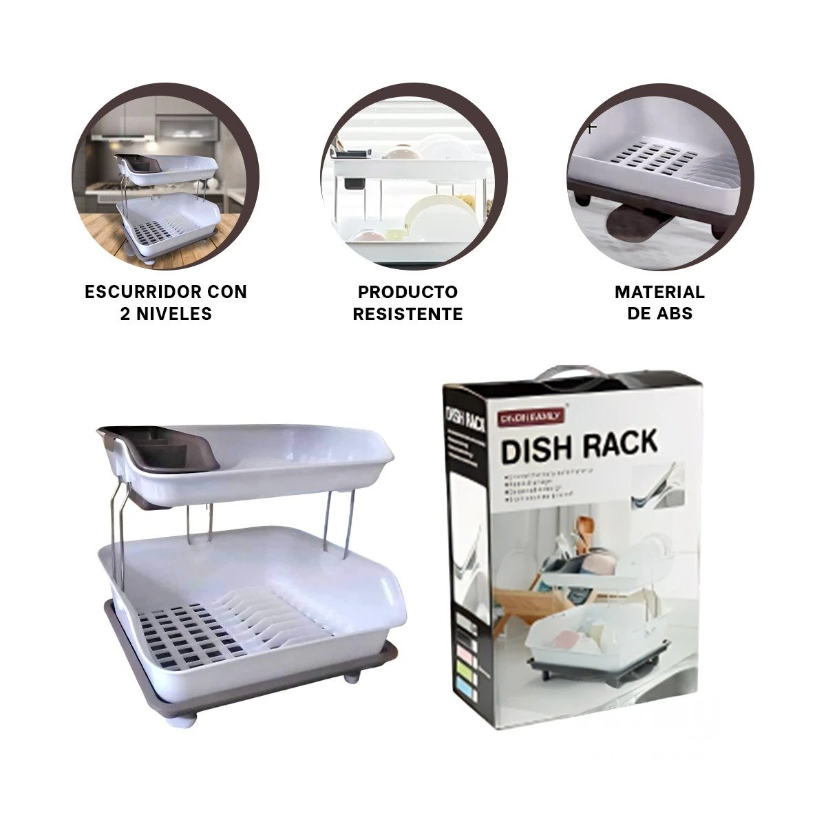 ESCURRIDOR PARA COCINA 2 NIVELES PLASTICO PRACTICO Y COMPACTO MARRON Y+PAPEL REGALO - 5