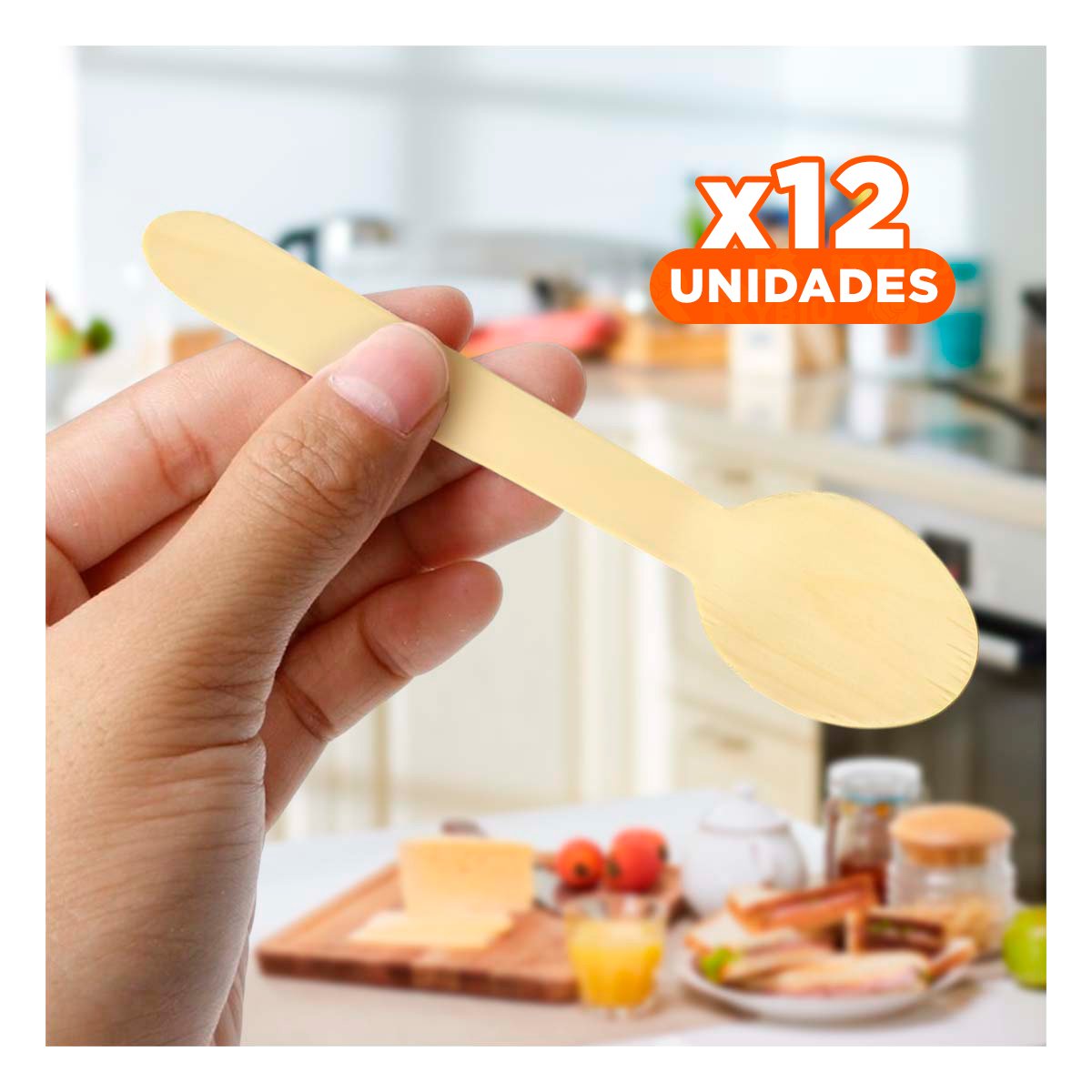 PACK12 PACK DE CUCHARAS 100 PZS EN MADERA CLARA PARA COCINA Y SERVICIO YPAPEL REGALO - 1