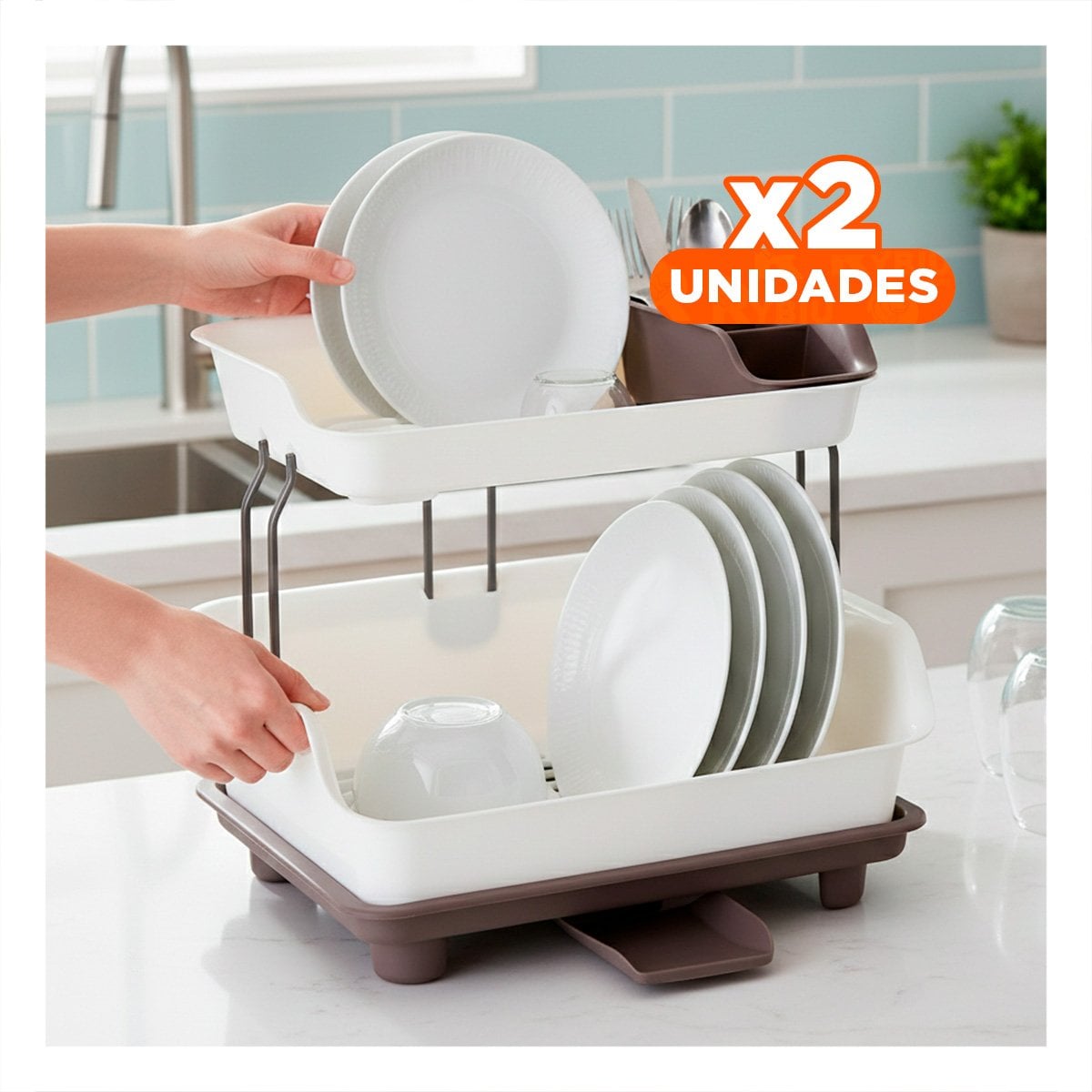 PACK2 REJILLA PARA COCINA 2 NIVELES PLASTICO FACIL DE USAR MARRON Y+PAPEL REGALO - 1