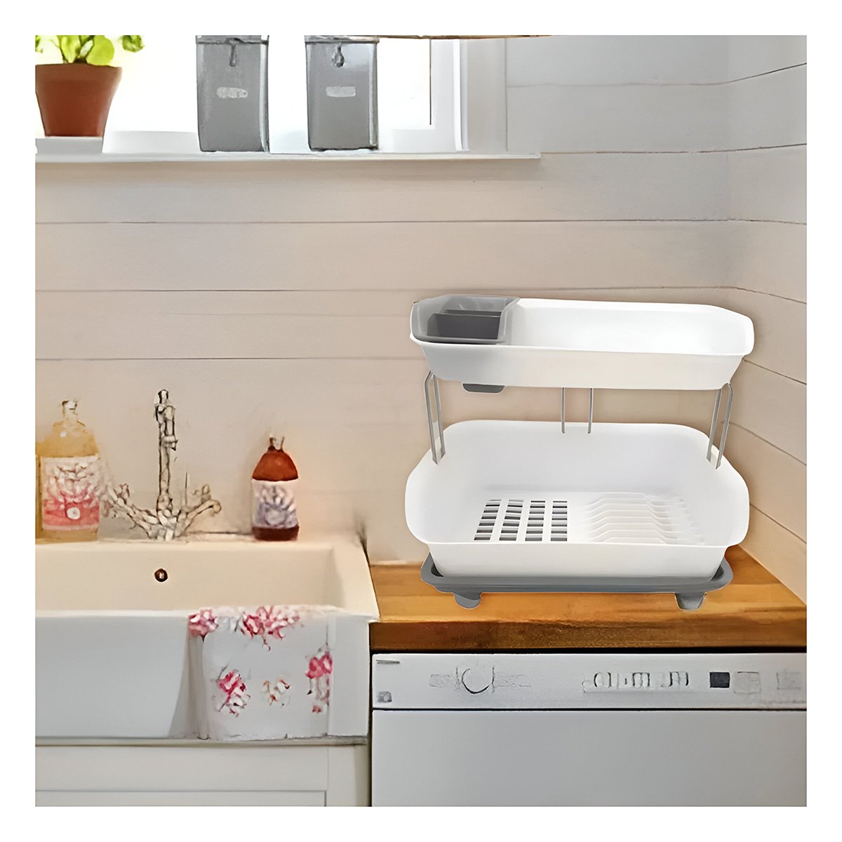 PACK6 DISTRIBUIDOR DE COCINA 2 NIVELES PLASTICO PRACTICO Y DURADERO PLOMO Y+REGALO STICKER - 5