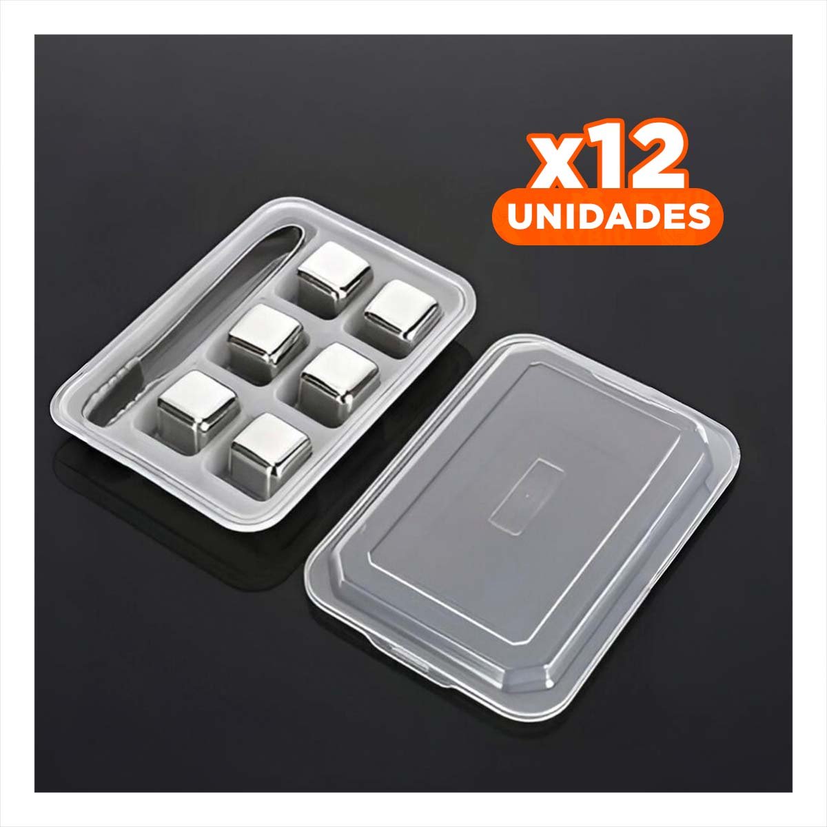 PACK12 COMPLEMENTO PARA BAR 6 CUBOS DE HIELO REUTILIZABLES PLATEADO YREGALO STICKER - 1