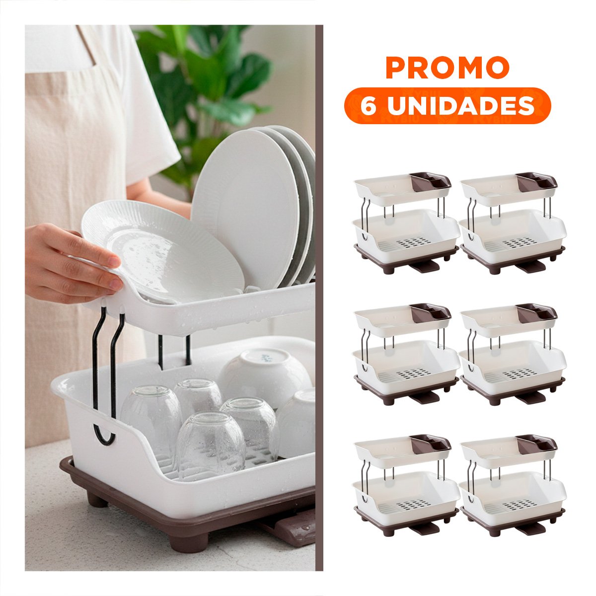 PACK6 DEPOSITO DE COCINA 2 NIVELES PLASTICO MARRON Y+REGALO STICKER - 1