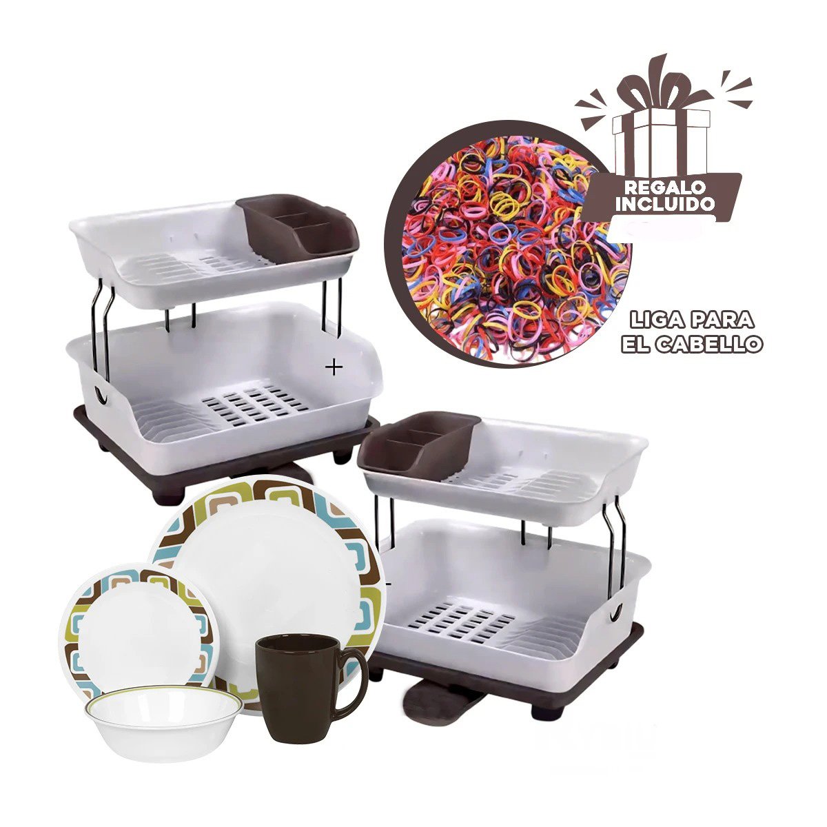 ESCURRIDOR PARA UTENSILIOS 2 NIVELES PLASTICO MODERNO Y FUNCIONAL MARRON Y+LIGAS REGALO - 2