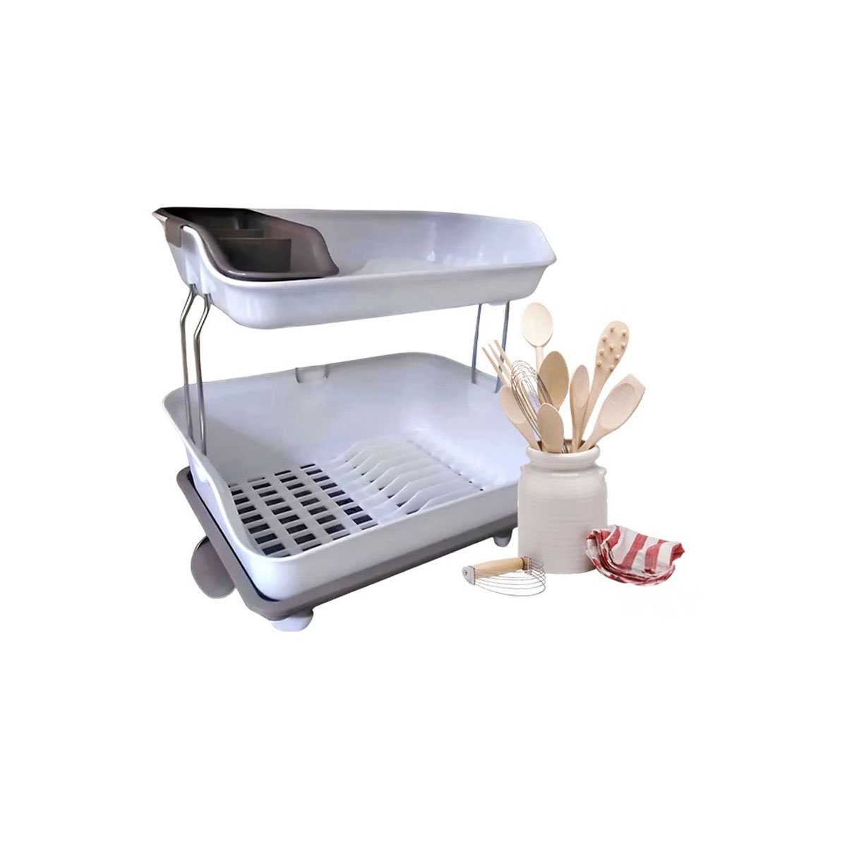 ESCURRIDOR PARA UTENSILIOS 2 NIVELES PLASTICO MODERNO Y FUNCIONAL MARRON Y+LIGAS REGALO - 5