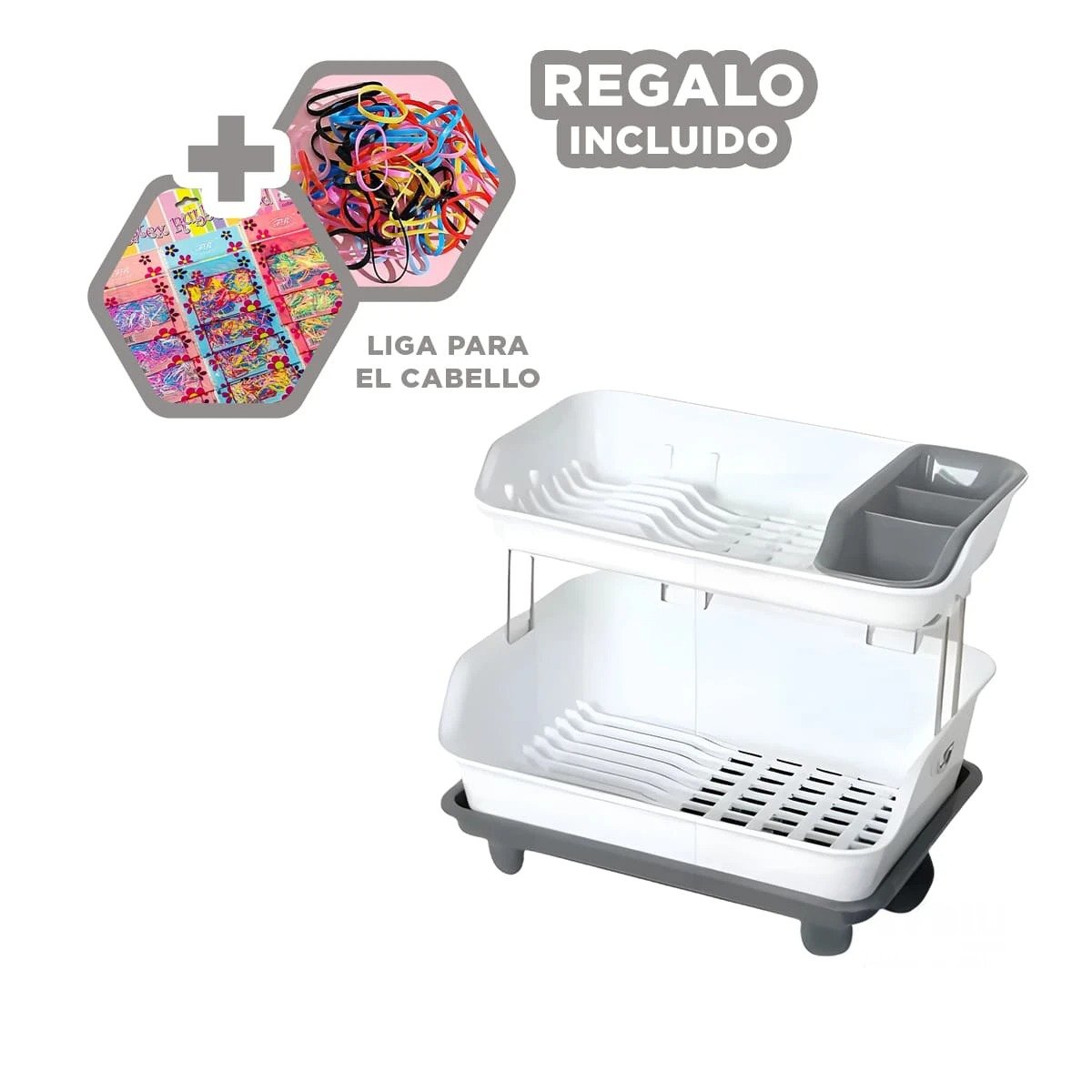 ESCURRIDOR PARA UTENSILIOS 2 NIVELES PLASTICO MODERNO Y FUNCIONAL PLOMO Y+LIGAS REGALO - 2