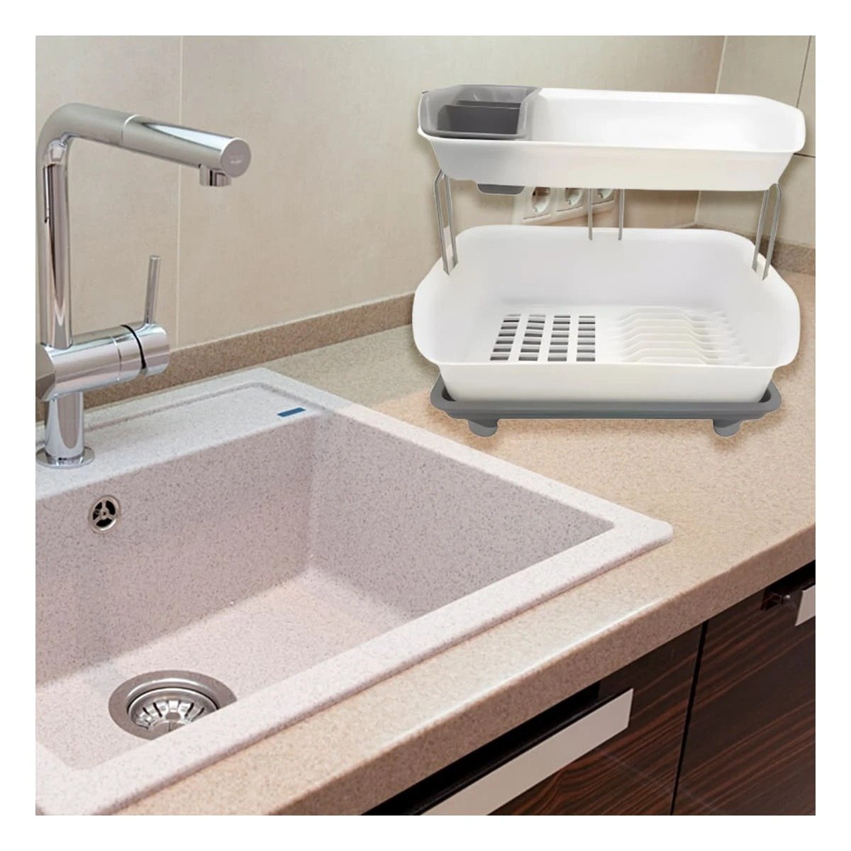 ESCURRIDOR PARA UTENSILIOS 2 NIVELES PLASTICO MODERNO Y FUNCIONAL PLOMO Y+LIGAS REGALO - 3