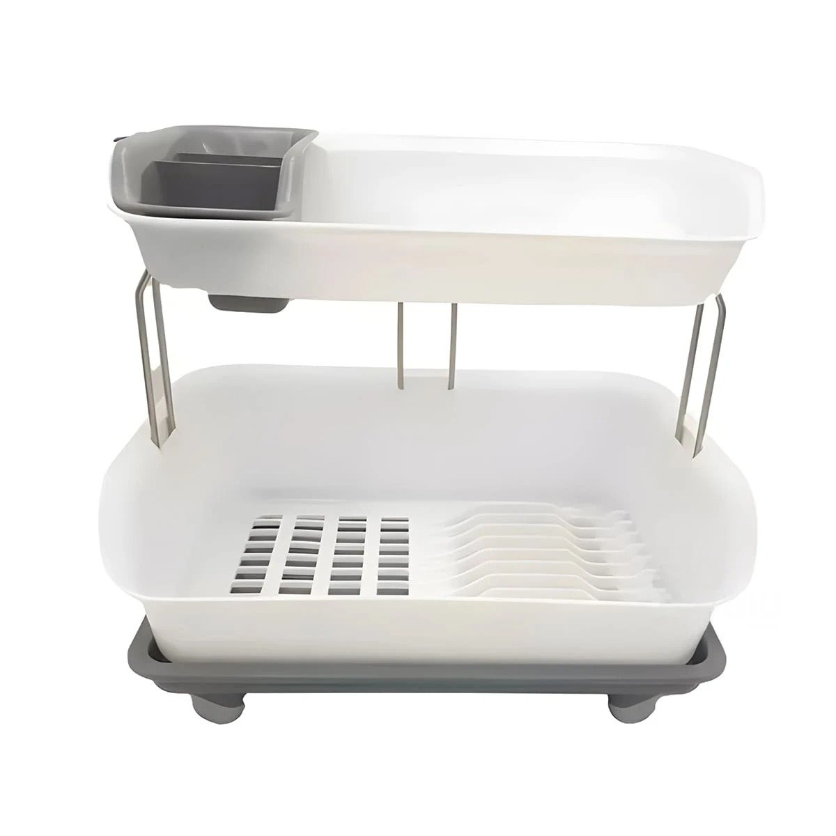 ESCURRIDOR PARA UTENSILIOS 2 NIVELES PLASTICO MODERNO Y FUNCIONAL PLOMO Y+LIGAS REGALO - 5