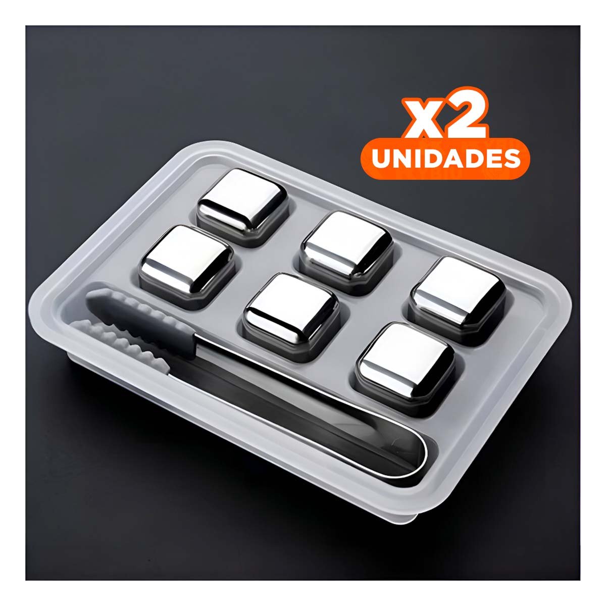 PACK2 CUBOS DE HIELO DE ACERO SET DE 6 REUTILIZABLES CON PINZA - 1