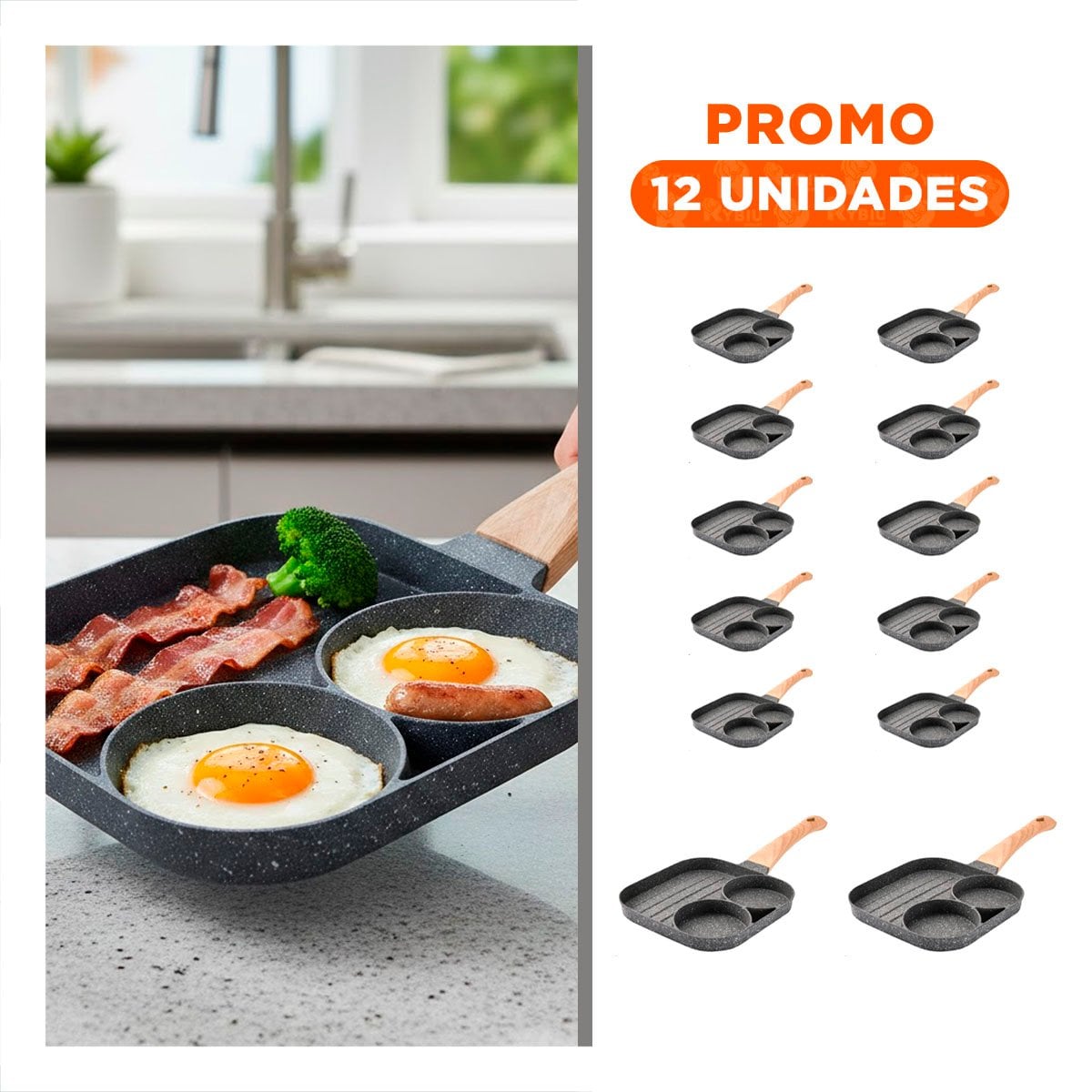 PACK12 GRILL ANTIADHERENTE 3 DIVISIONES CON BASE FIRME - 1