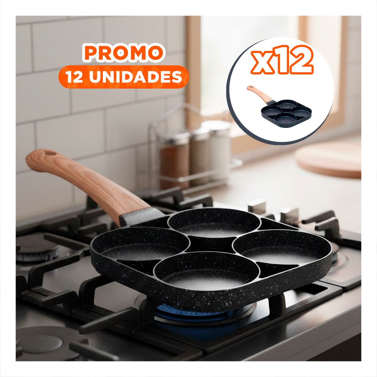 PACK12 UTENSILIO ANTIADHERENTE DE 4 DIVISIONES EN PLOMO PARA HUEVOS YPAPEL REGALO - 1