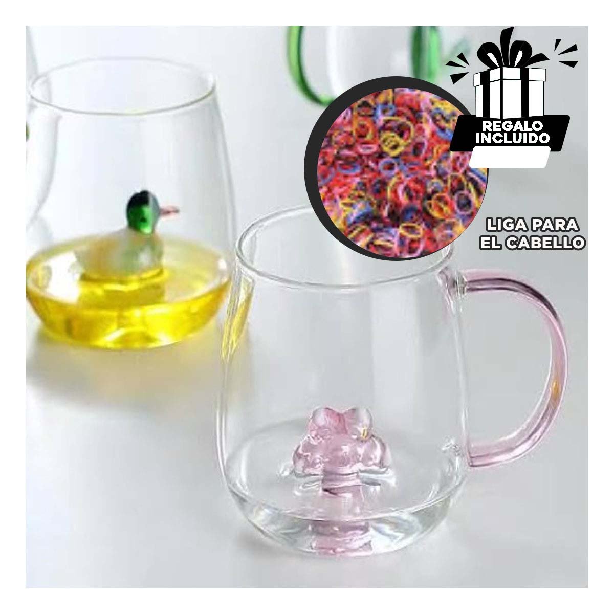 TAZA PARA BEBIDAS FRIAS CON ASA FACIL DE SOSTENER ROSADA TRANSPARENTE 350 ML Y+LIGAS REGALO - 2