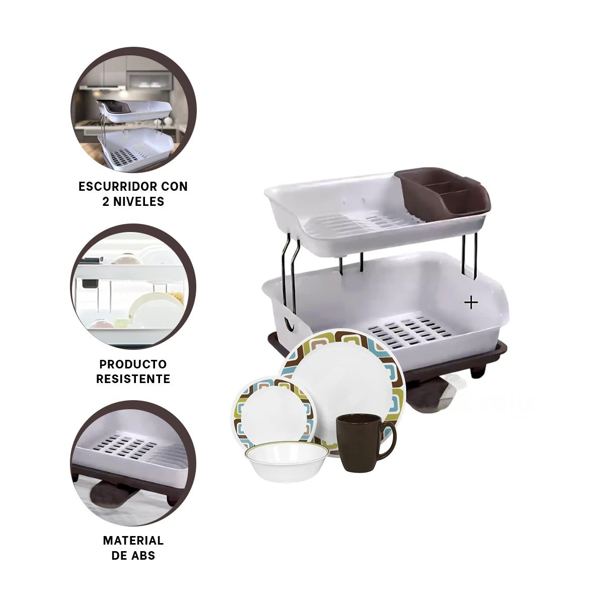 ESCURRIDOR DE VAJILLA 2 NIVELES PLASTICO ORGANIZACION Y COMODIDAD MARRON Y+POST IT - 5