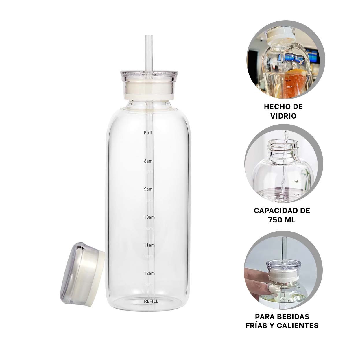 BOTELLA DE VIDRIO 750ML TRANSPARENTE CON DISENO PRACTICO Y FUNCIONAL YPOST IT - 5
