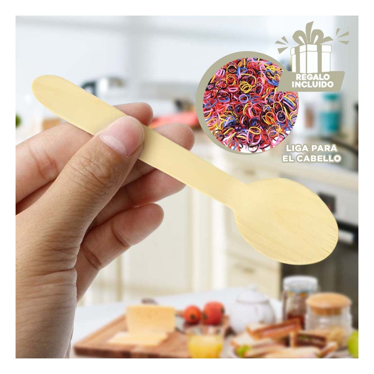 CUCHARAS DE MADERA 100 PZS CON DISENO CLARO PARA SERVICIO EN CASA YLIGAS REGALO - 2
