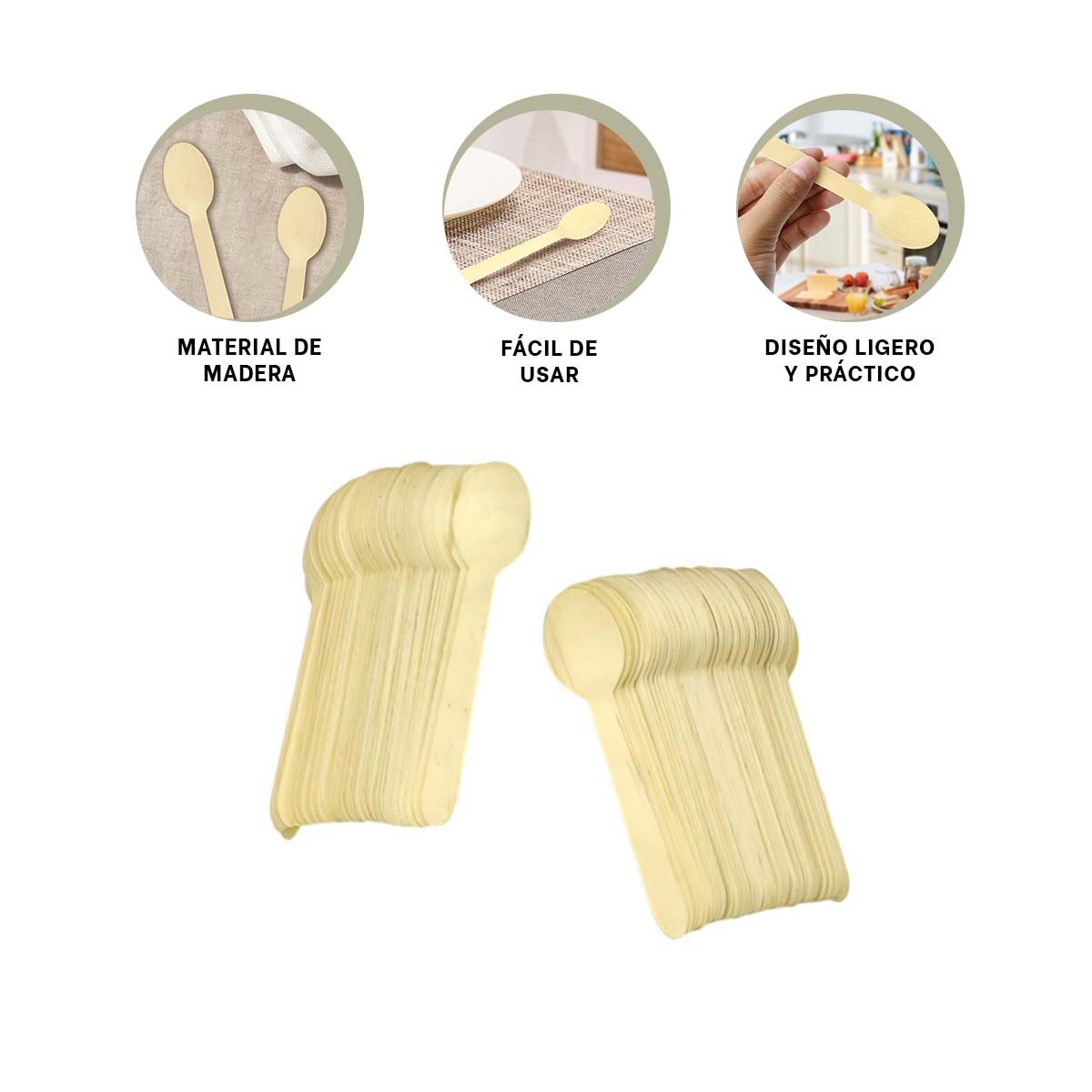 CUCHARAS DE MADERA 100 PZS CON DISENO CLARO PARA SERVICIO EN CASA YLIGAS REGALO - 5