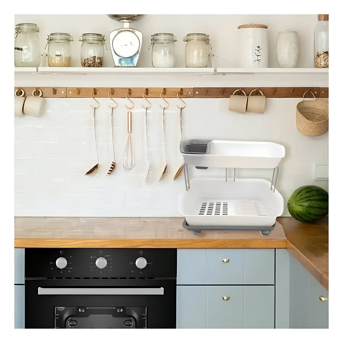 ESCURRIDOR DE VAJILLA 2 NIVELES PLASTICO ORGANIZACION Y COMODIDAD PLOMO Y+POST IT - 3