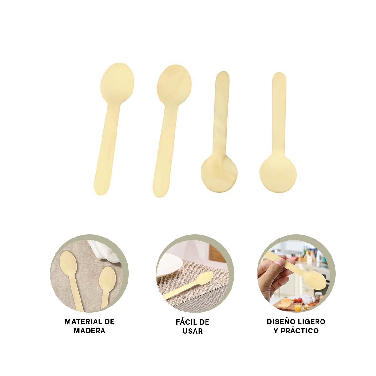 CUCHARAS DE MADERA 100 PZS PARA PREPARACION Y DEGUSTACION EN HOGAR YPOST IT - 5