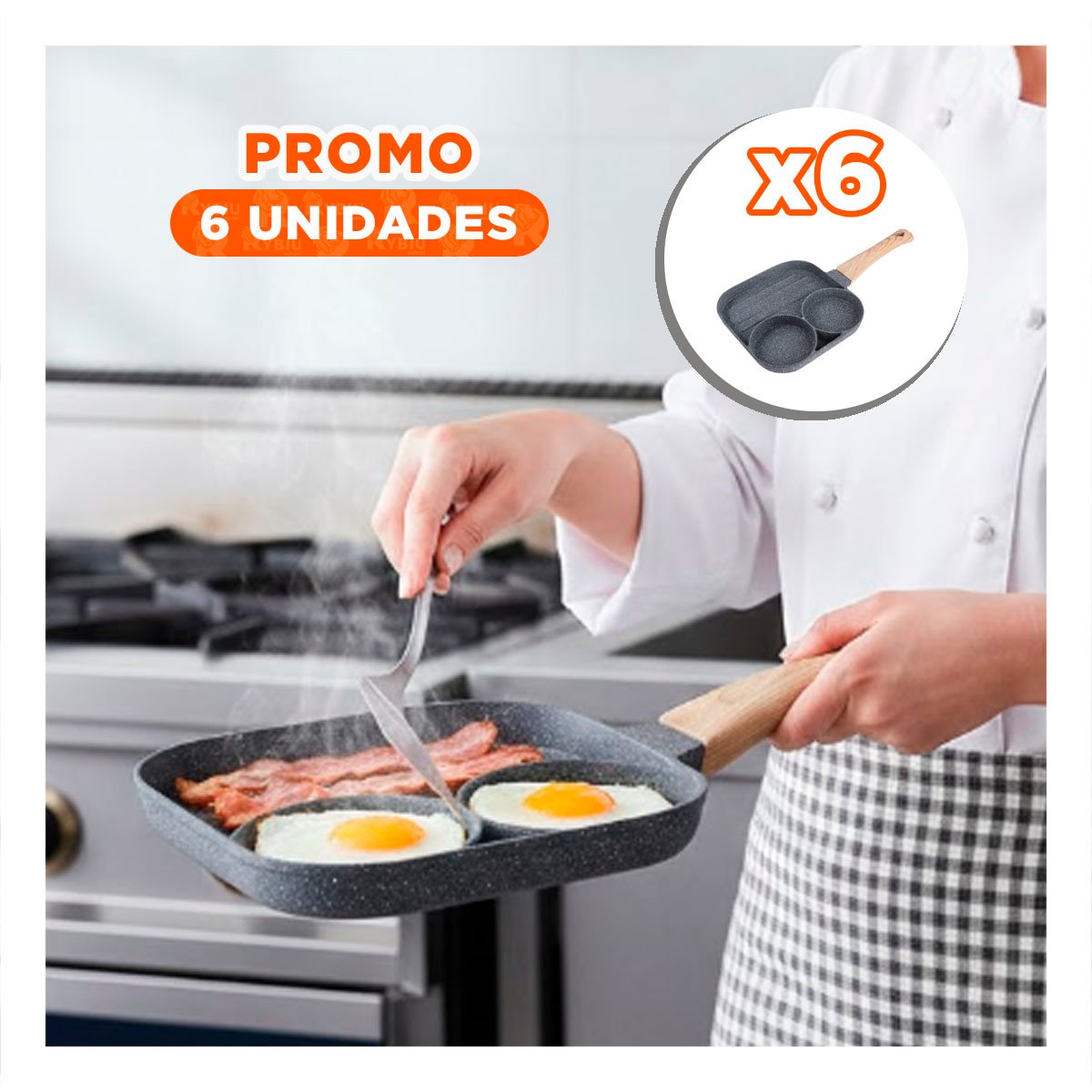 PACK6 GRILL ANTIADHERENTE 3 DIVISIONES PARA COCCION UNIFORME - 1