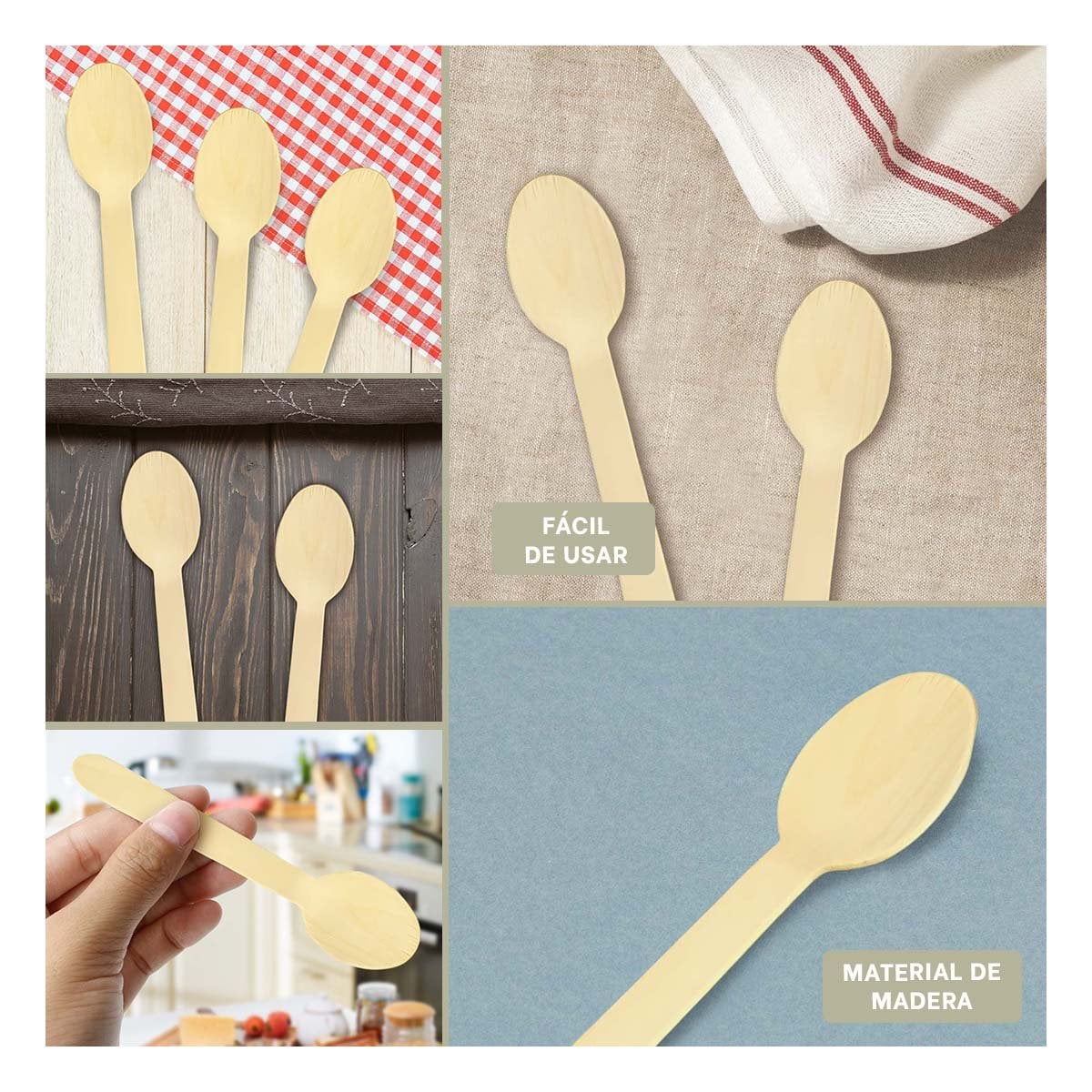 CUCHARAS DE MADERA 100 PZS CON ACABADO NATURAL PARA HOGAR Y EVENTOS YPAPEL REGALO - 3