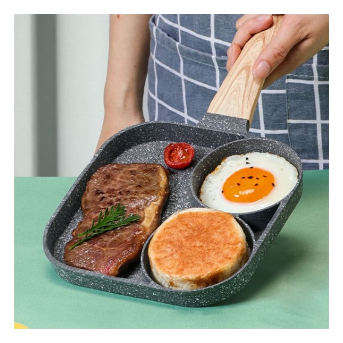 PACK6 GRILL ANTIADHERENTE 3 DIVISIONES PARA COCINA DOMESTICA CON MADERA YREGALO STICKER - 5