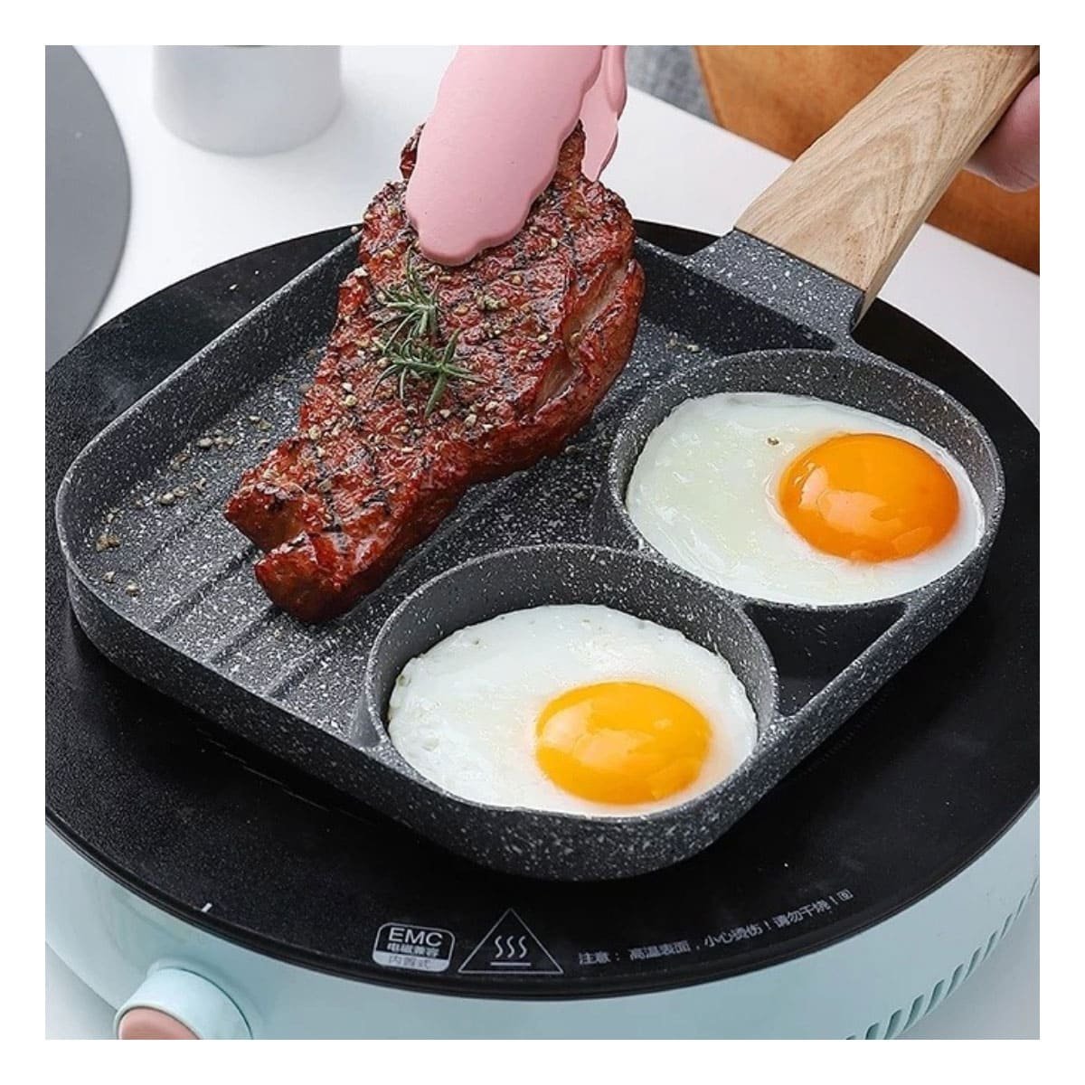 PACK2 ASADOR ANTIADHERENTE 3 DIVISIONES CON MANGO DE MADERA ANTICALOR - 5