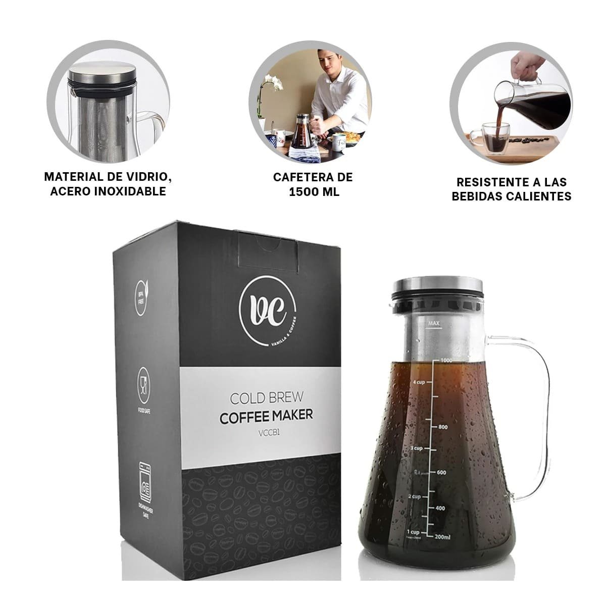 CAFETERA MODERNA DE VIDRIO TRANSPARENTE 26 X 13,5 CM PARA OFICINA Y HOGAR Y+PAPEL REGALO - 5